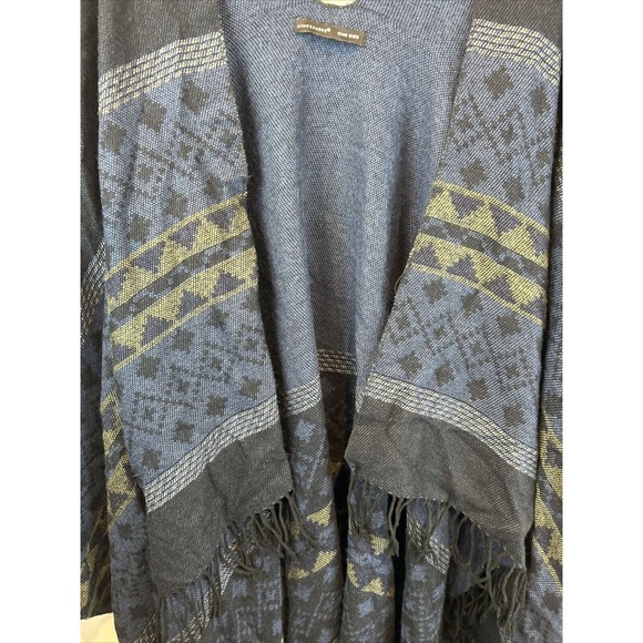 Atmosphere Blue Geometric Aztec Poncho OS Bohemian Fringe Wrap Shawl - Picture 7 of 9